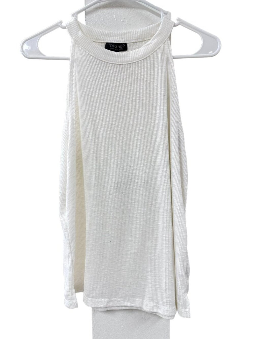 Topshop White Ribbed Sleeveless Mock Neck Top EUR 44 US 12 UK 16